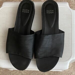 Eileen Fisher Black Leather Slide Mules
